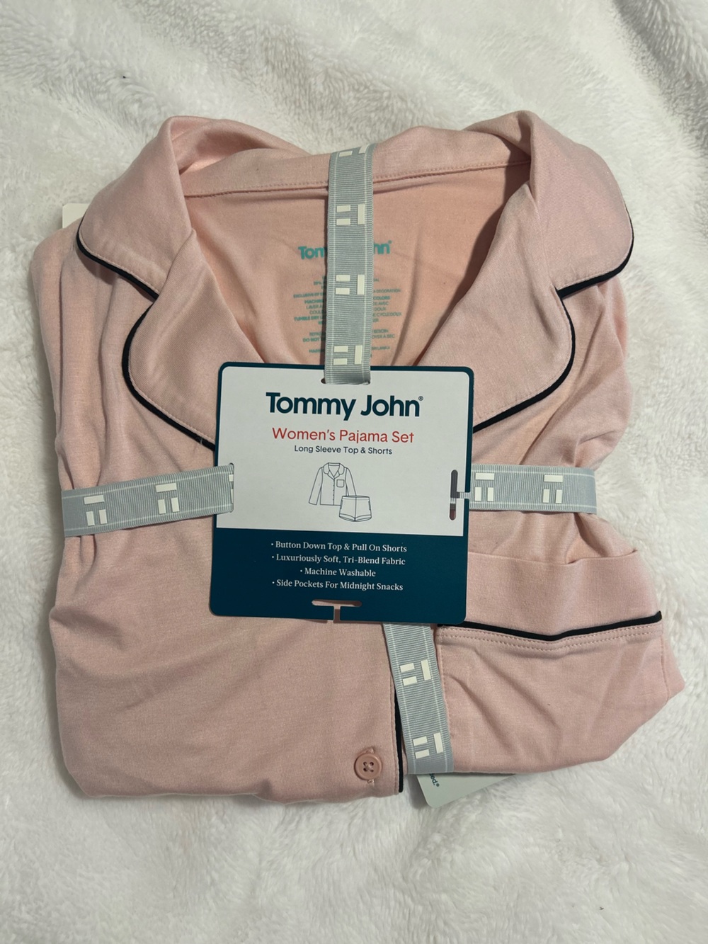 Tommy John Women's Pink Pajama Set - Long Sleeve Top & Shorts Medium